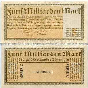 Land Thüringen, Notgeld Fünf Milliarden Mark