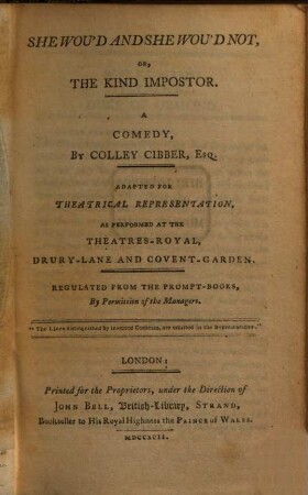 She wou'd and she wou'd not, or the kind impostor : a comedy