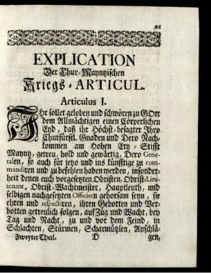 Eine Explication der Militair Kriegs-Articulen