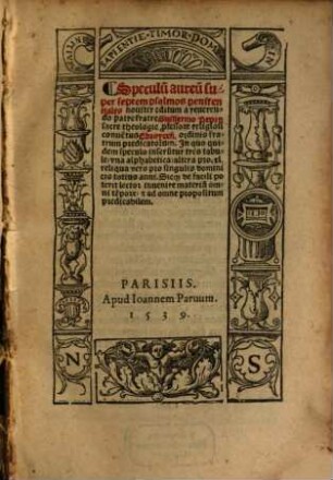 Speculum aureum super septem psalmos poenitentiales