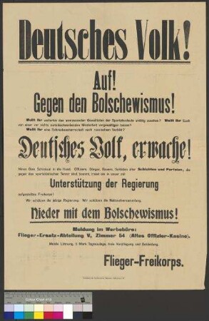Werbeplakat für den Eintritt in das Flieger-Freikorps