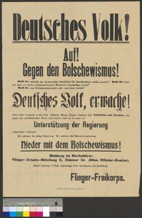 Werbeplakat für den Eintritt in das                                     Flieger-Freikorps