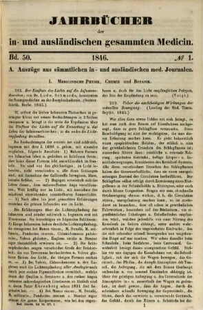 Carl Christian Schmidt's Jahrbücher der in- und ausländischen gesammten Medicin. 50. 1846