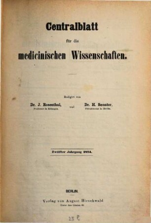 Centralblatt für die medicinischen Wissenschaften. 12, 12. 1874