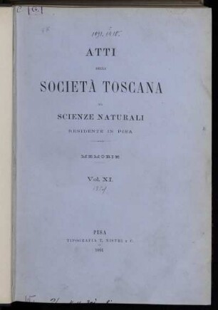 11: Atti della Società Toscana di Scienze Naturali