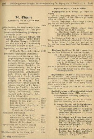 70. Sitzung. Donnerstag den 23. Oktober 1919