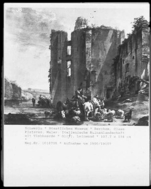 Italienische Ruinenlandschaft mit Viehherde