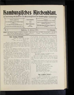 Nr. 8. Hamburg, 22, Februar 1914. 11. Jahrgang.