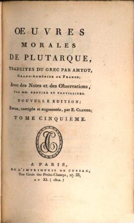 Oeuvres morales de Plutarque, 5
