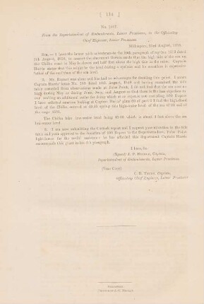 No. 1447. From the superintendent of embankments, lower provinces, to the officaiting chief engineer, lower provinces
