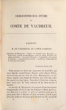 Correspondance intime du Comte de Vaudreuil et du Comte d'Artois pendant l'émigration (1789 - 1815), 2