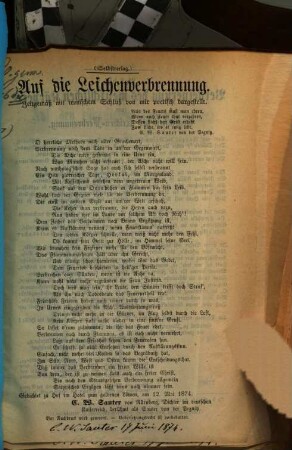 Auf die Leichenverbrennung : zeitgemäß mit ironischem Schluß ...