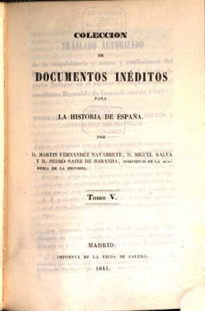 Colección de documentos inéditos para la historia de España, 5