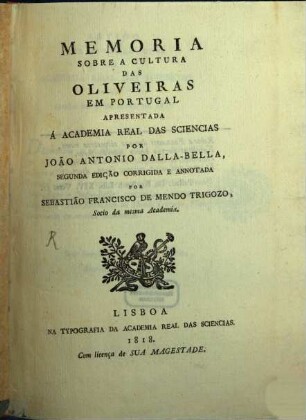Memoria sobre a cultura das Oliveiras em Portugal