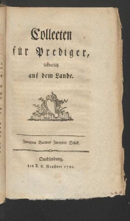 Zweyten Bandes Zweytes Stück: Collecten für Prediger
