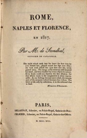 Rome, Naples et Florence : en 1817