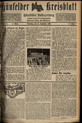 Zweite Ausgabe vom Samstag, den 21. September 1929.