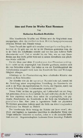 33: Idee und Form im Werke Knut Hamsuns