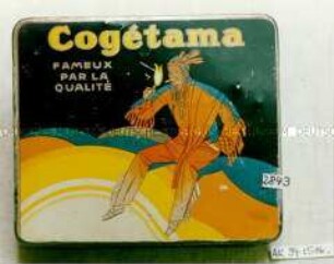 Blechdose für 20 Stück Zigarren "Cogetama" (Abbildung: rauchender Indianer)
