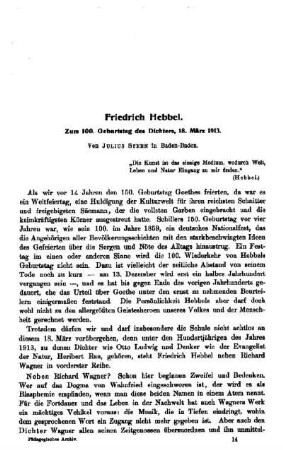 Friedrich Hebbel : Zum 100. Geburtstag des Dichters, 18. März 1913
