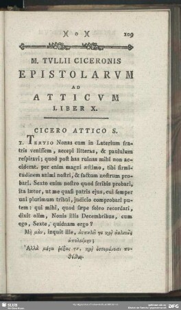 Epistolarum Ad Atticum Liber X