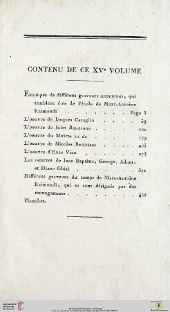Contenu de ce XVe volume