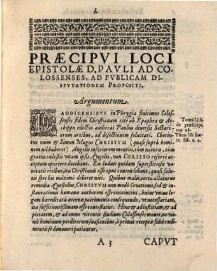 Praecipui loci Epistolae D. Pavli Ad Colossenses : Ad Pvblicam Dispvtationem 25. Septembris in Catholica Ingolstadiensi Academia propositi