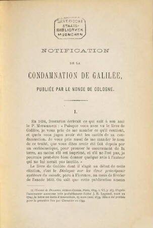 Notification de la condamnation de Galilée datée de Liège, 20 septembre 1633 : texte d'après une copie manuscrite