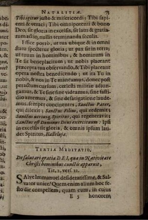 Tertia Meditatio. De salutari gratia Dei, quae in Nativitate Christi hominibus cunctis apparuit, Tit. 2 vers. 12