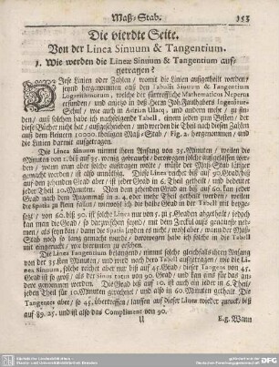 Die vierdte Seite. Von der Linea Sinuum et Tangentium.