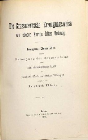 Die Grassmannsche Erzeugungsweise von ebenen Kurven dritter Ordnung