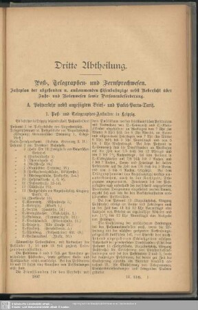 A. Postverkehr nebst angefügtem Brief- und Packet-Porto-Tarif