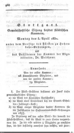 Gemeinschaftliche Sitzung, Stuttgart, 5.4.1830