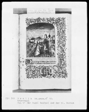 Gebetbuch — Der Engel Raphael und der heilige Rochus, Folio 57recto