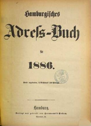 Hamburgisches Adressbuch. 1886