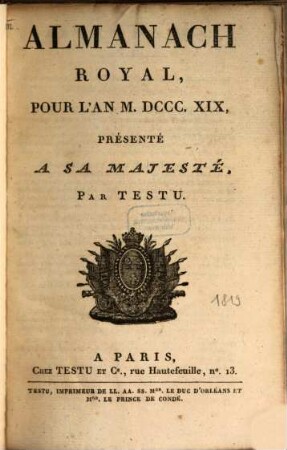 Almanach royal. 1819, 1819