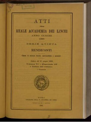 Seduta del 21 giugno 1896. Volume V. - Fascicolo 12.