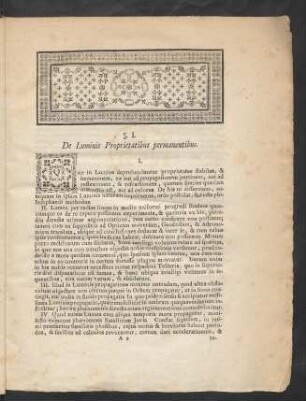 §. I. De Luminis Proprietatibus permanentibus