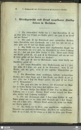 X. Gleichgewicht und Druck tropfbarer Flüssigkeiten in Gefäßen
