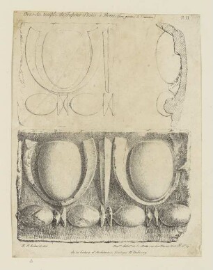 Eierstab und Perlstab, Jupiter Stator, Rom (Imbard, Ornemens et Fragmens d'Architecture, S. II)