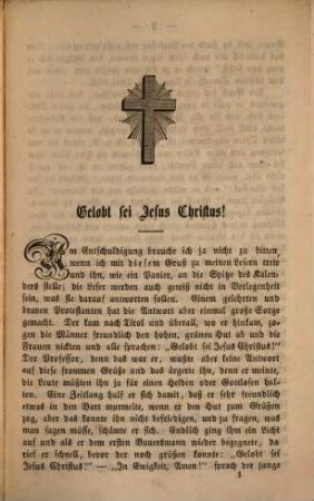 Katholischer Volkskalender für das Jahr des alten und neuen Heils 1855 : Fünfzehnter Jahrgang. Mit 5 Stahlstichen nach Zeichnungen von G. Osterwald. [Aussentitel.]