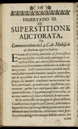 Dissertatio III. De Superstitione Auctorata [...]