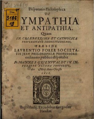 Disputatio philosophica de sympathia et antipathia