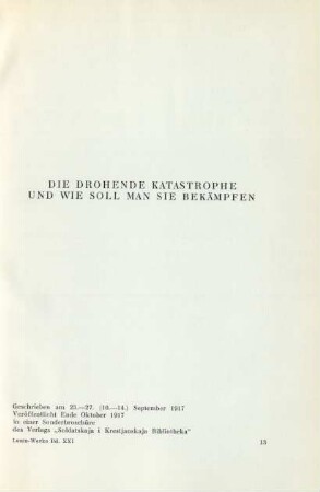 Die Drohende Katastrophe Und Wie Soll Man Sie Bekämpfen