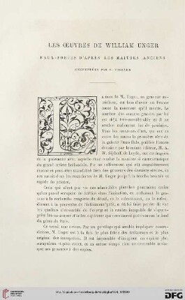 2. Pér. 10.1874: Les œuvres de William Unger, Eaux-fortes d'après les maitres anciens, commentée par C. Vosmaer : [Rezension]