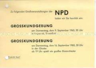 Einladung zu einer Großkundgebung der NPD am 9. September 1965 in Vegesack