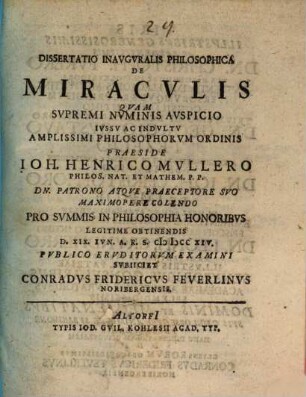 Diss. inaug. philos. de miraculis