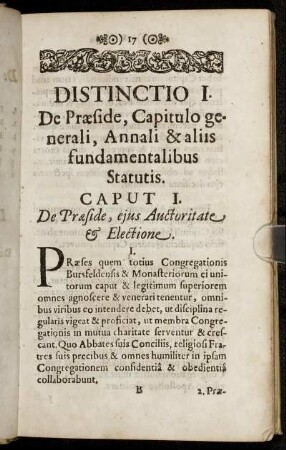 Distinctio I. De Præside, Capitulo generali, Annali & aliis fundamentalibus Statutis.