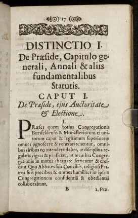 Distinctio I. De Præside, Capitulo generali, Annali & aliis fundamentalibus Statutis.
