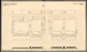 Siedlungsplan mit Schulhausgruppe Schinkelwettbewerb 1931: Schulkomplex: Grundriss, Ansicht 1:500